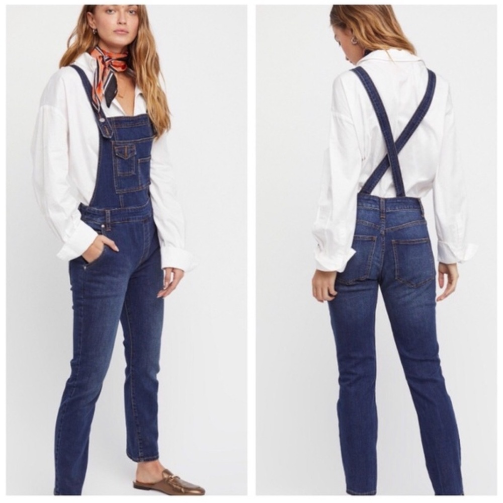 Free People Elk Blue Wash Skinny Overalls